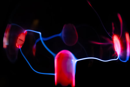 Neon lights on black background. Abstract background. Blur.の写真素材