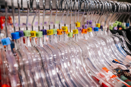 Clothes hangers in a shop. Shallow depth of fieldの写真素材