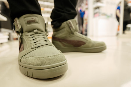 Shoes for men in the store. Shallow depth of fieldの写真素材