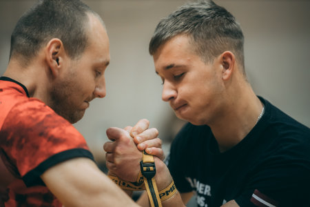 Boxer training with trainer in gymのeditorial素材