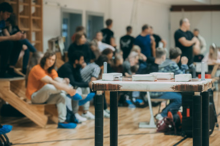 Blurred image of group of people attending a seminar in a classroomのeditorial素材