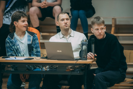 EPICENTER Counter-Strike: Global Offensive esports event. Group of gamers playing computer games and streaming online video gamesのeditorial素材