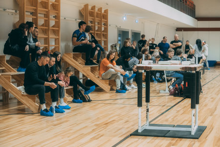 International Festival of Contemporary Art. Group of young people in the hallのeditorial素材