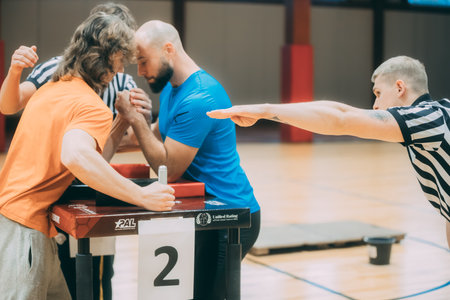 Male rugby players warming up before a game at the sports hall.のeditorial素材