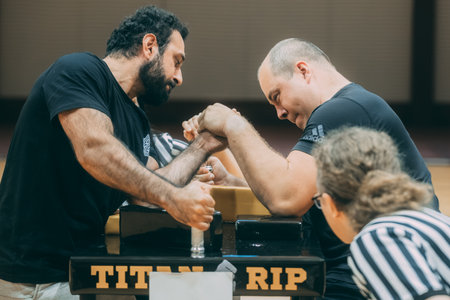 Two men fighting in a boxing match. Two men fighting in the gym.のeditorial素材