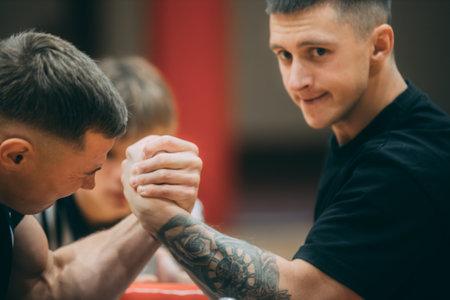 Portrait of a young tattoed man training in a gymのeditorial素材