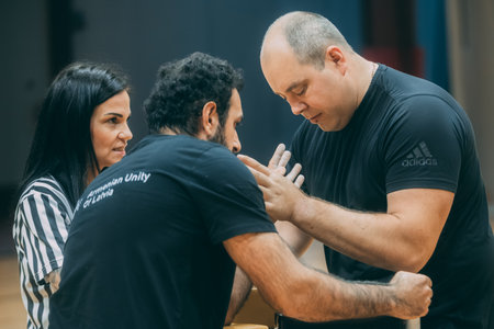 Unidentified people at a training session in Moscow.のeditorial素材