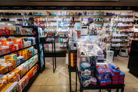 Valmier, Latvia - November 24, 2025: Beauty items are arranged on shelves in a retail store, featuring colorful packaging and an inviting atmosphere for shoppersのeditorial素材