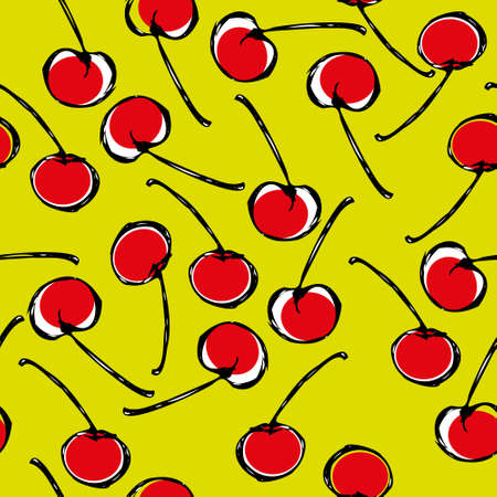 Background with cherries. Graphic seamless pattern. Design for paper, covers, interior decoration.