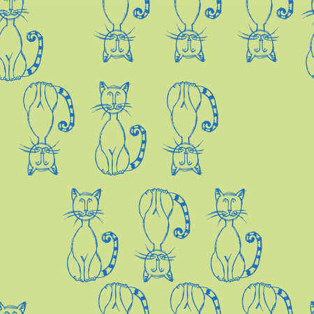 Seamless pattern with cats on a pastel background. Funny childish texture.のイラスト素材