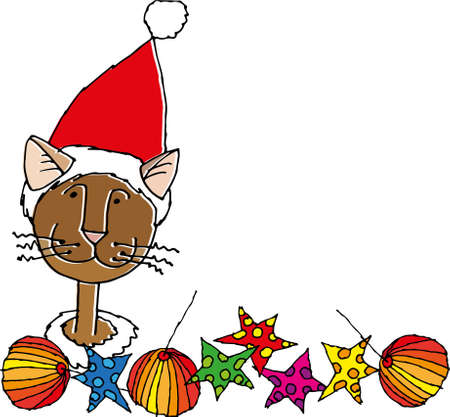 Vector card with cat and christmas decorations.のイラスト素材