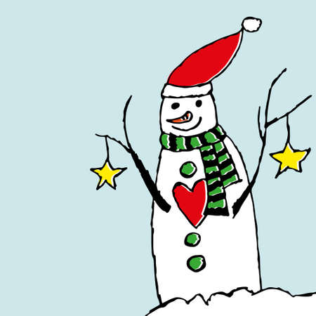Snowman with stars. Design for greetings, invitation, card.のイラスト素材