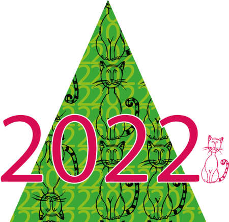 2022 new year's card illustration with cats.