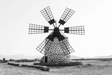 Typicall spanish old windmill shot on Fuerteventura, Canary Islands.の写真素材