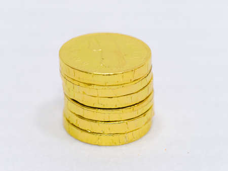 Chocolate in the form of gold coinsの写真素材
