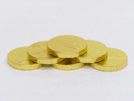 Chocolate in the form of gold coinsの写真素材