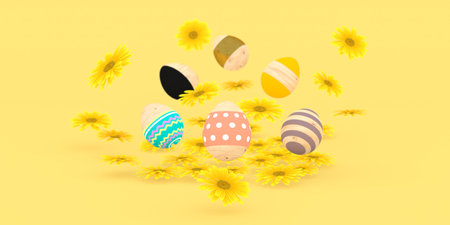 Wooden colorful pattern Easter egg Margaret flowersの写真素材