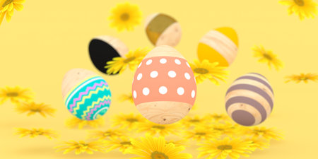 Wooden colorful pattern Easter egg Margaret flowersの写真素材