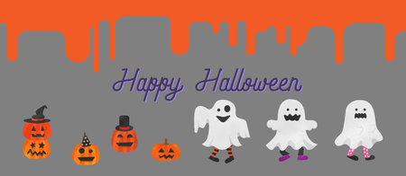 Ghost of the watercolor Halloween, Jack-o'-lanternのイラスト素材