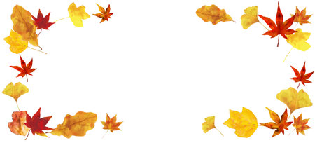 Watercolor style illustration of autumn leaves, fallen leaves, and dead leavesの写真素材