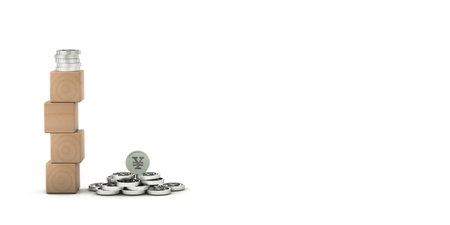 Image of building blocks for saving and investing money, Japan yen coinsの写真素材