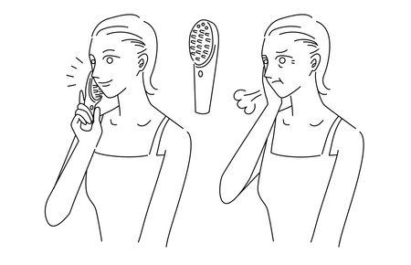Illustration of a woman doing facelift and scalp care with an EMS facial device
Woman suffering from wrinkles, sagging and weakening of the faceのイラスト素材