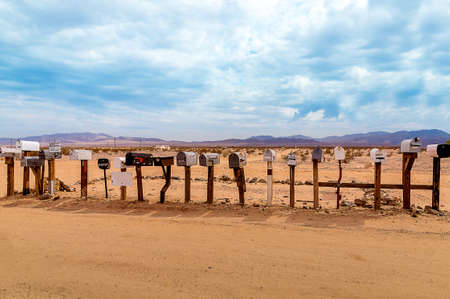 Old US Mailboxes along Route 66 - Picture made during a motorcycle road trip from california over arizona to nevadaの写真素材
