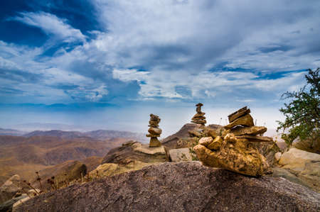 Stone Pyramids in front of an endless panoramic view in Joshua National Park, California