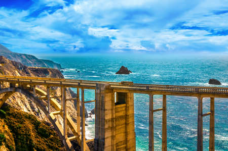 Bixby Creek Bridge on Highway #1 at the US West Coast traveling south to Los Angelesの写真素材