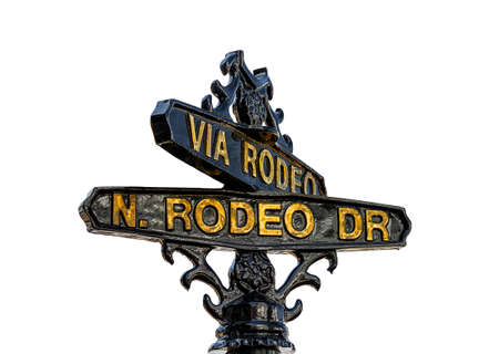 Sign of Rodeo Drive in Beverly Hills, Los Angeles - Picture isolated on white background