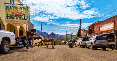 Panoramic view of Oatman - a historic ghost town in Arizona, USA. Picture made during a motorcycle road trip through the western us states.のeditorial素材