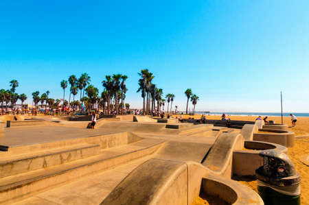 Venice Beach, Los Angeles, CA - September 25, 2015: Skatepark at world famous Venice Beach. The Skate Board Park is very famous and popular in California.のeditorial素材