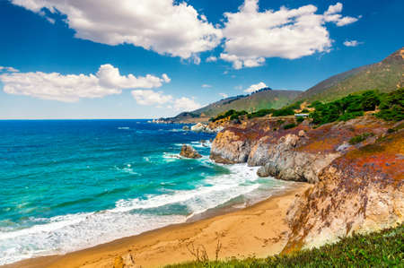 Beautiful coastline scenery on Pacific Coast Highway # 1 at the US West Coast, Los Angeles, Big Sur...