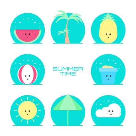 Summer time flat vector setのイラスト素材