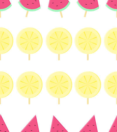Summer watermelon and lemon fruit seamless patternのイラスト素材