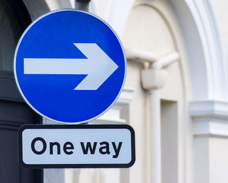 A British directional road sign,one way rightの写真素材