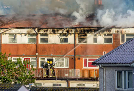 Fire in residential building and rescue.の写真素材