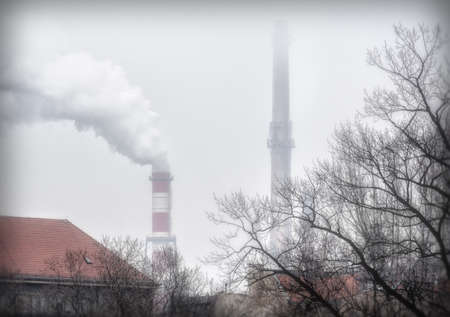 Power station chimneys.の写真素材
