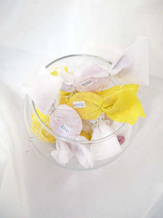 candys with wish in a bowlの写真素材