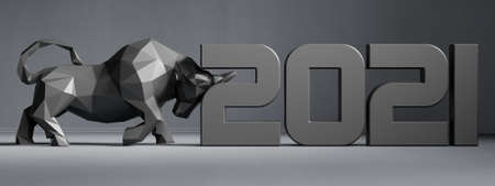 2021 bull, 3D renderの写真素材