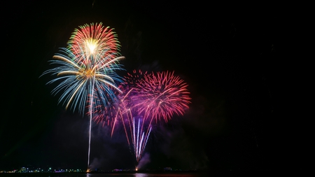 Colorful fireworks over a night sky.の写真素材