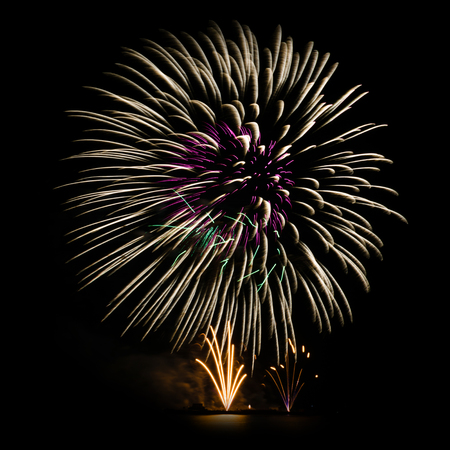 Colorful Fireworks isolated on black background, New Year celebration fireworks.の写真素材