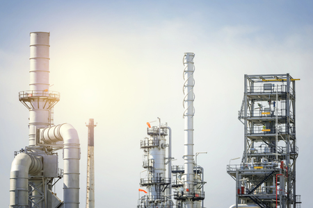 Oil Refinery factory against blue sky , petrochemical plant , Petroleum , Chemical Industryの写真素材