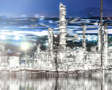 Oil and gas refinery plant at night, Petrochemical factoryの写真素材