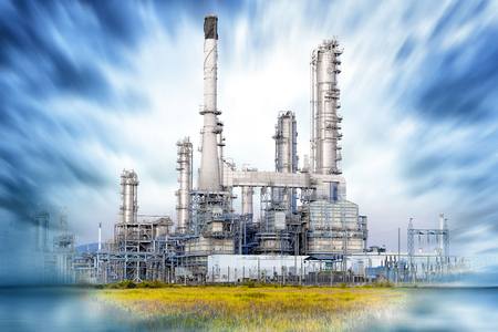 Oil and gas refinery with dramatic sky , Petrochemical plant. Petroleum , Chemical Industryの写真素材