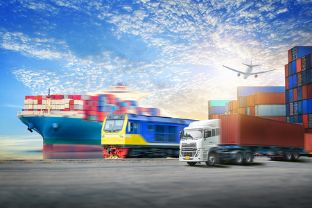 Logistics import export background and container cargo transport conceptの写真素材