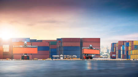 Global business logistics import export and Container handler in the loading and unloading with...