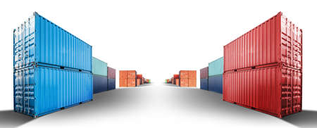 Containers box isolated on white background from cargo freight ship in dockyard with copy space, logistics import export business conceptの写真素材