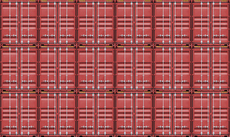 Stack of red containers box cargo in port shipping yard, Containers front view, logistic import export goods of freight carrier and transportation industry concept, Seamless pattern texture backgroundの写真素材