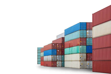 Containers isolated on white background, Stack of colorful containers box with copy space, Logistics...